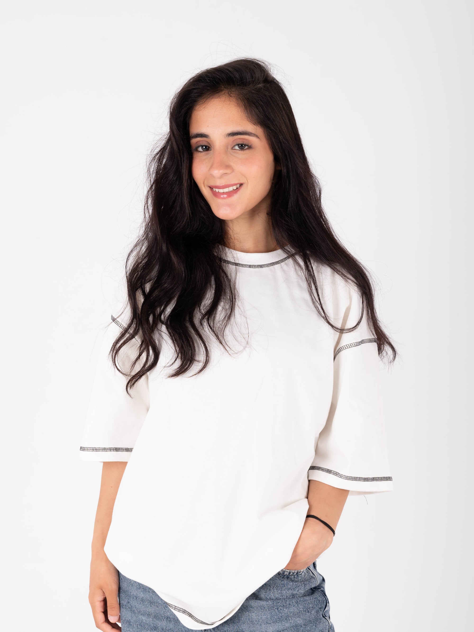 White Stitched Oversized Shirt