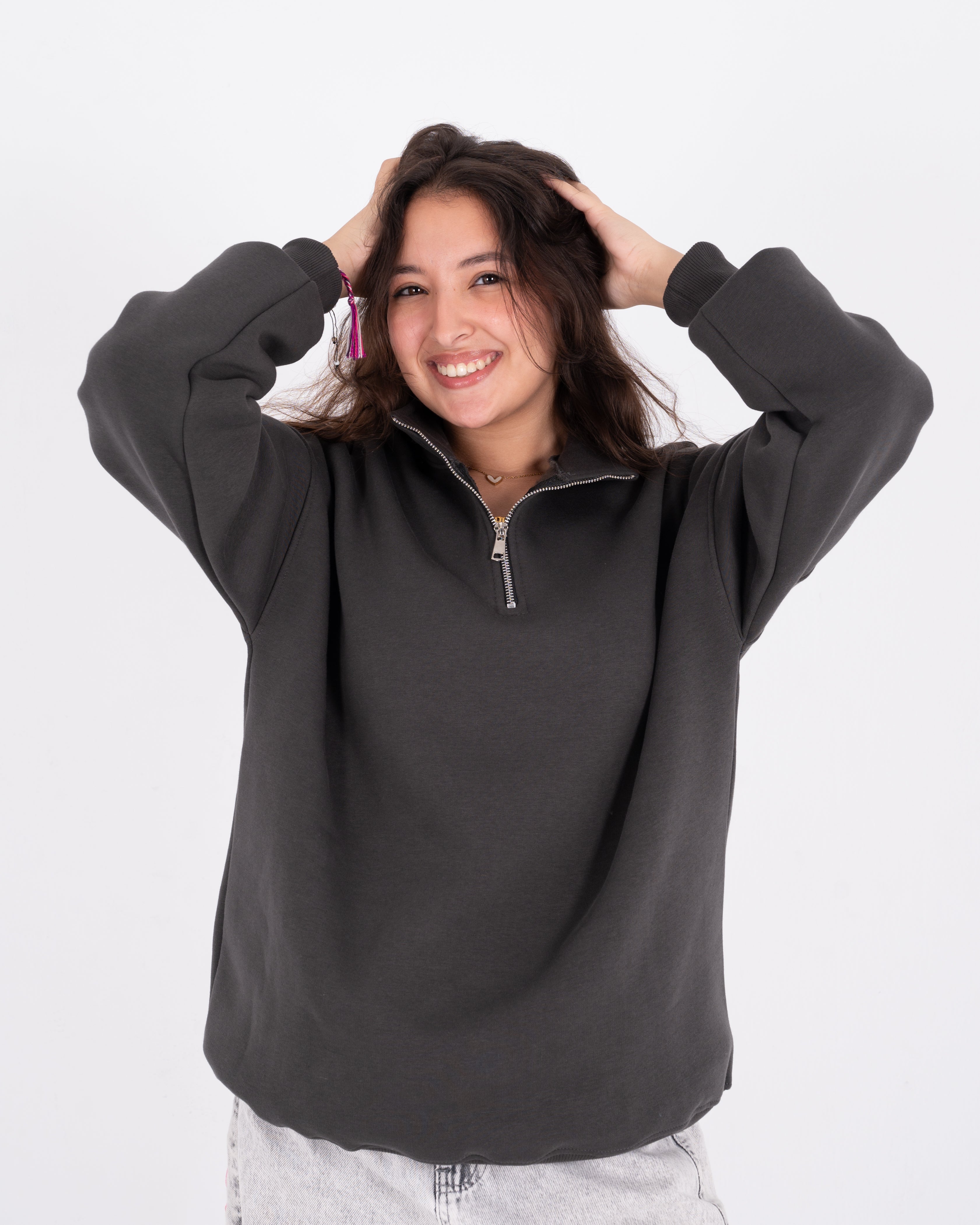 Dark Grey Oversized Quarter Zip