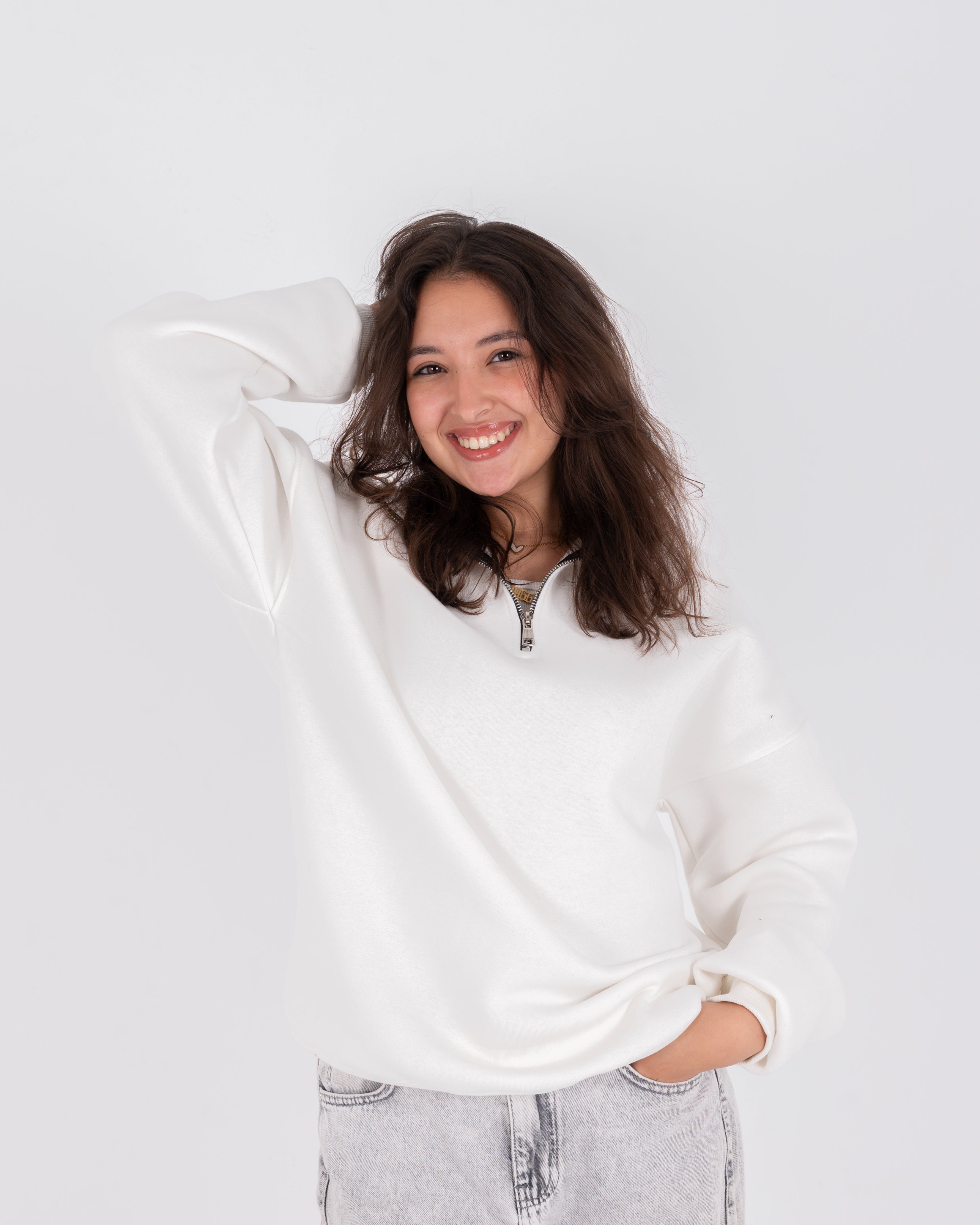 White Oversized Quarter Zip