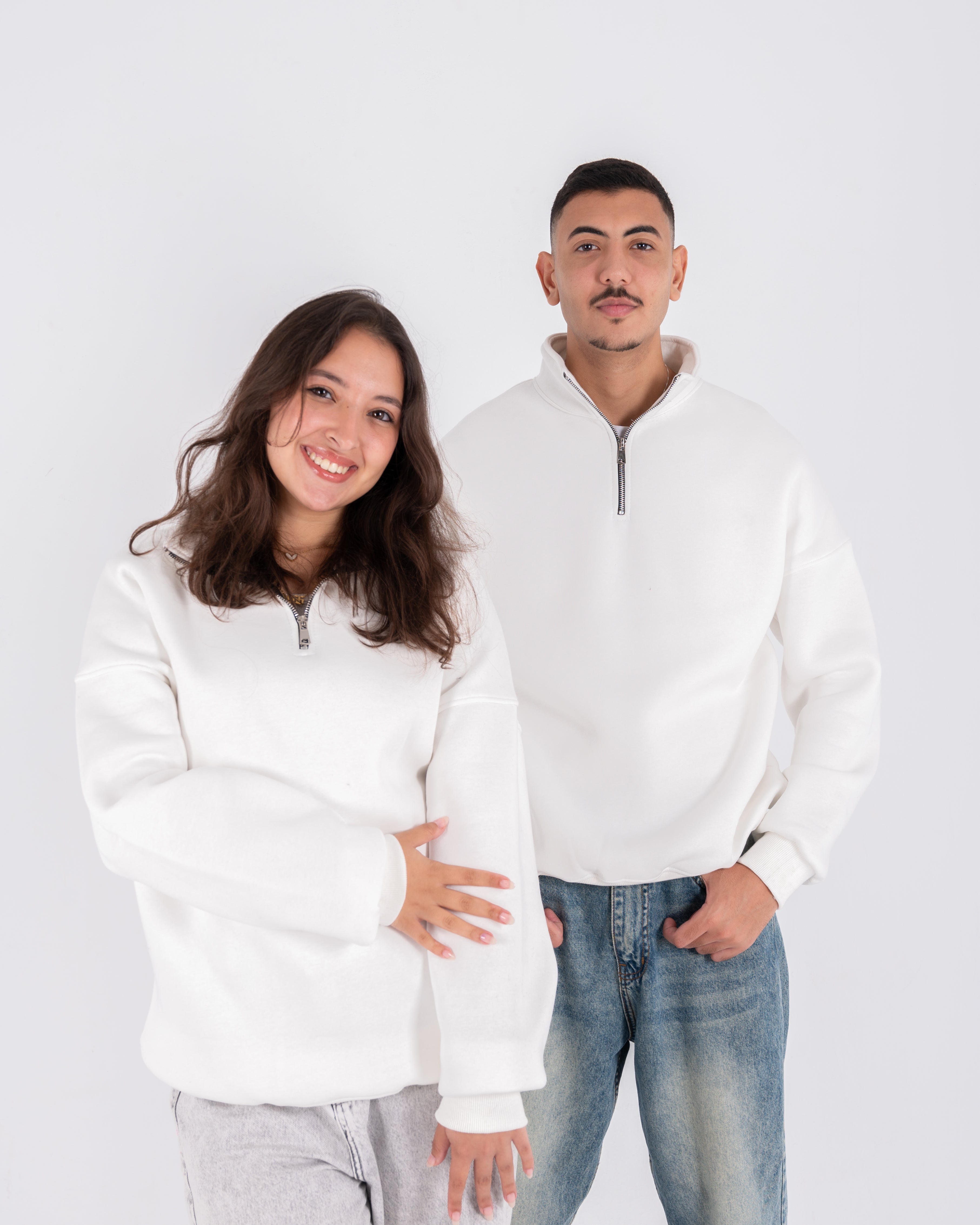 White Oversized Quarter Zip